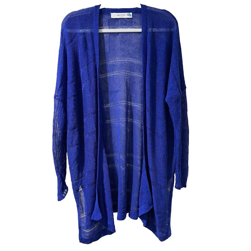 Sparrow Anthropologie Linen Blend Royal Blue Lightweight Longline Cardigan Large